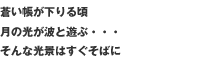 蒼い帳が下りる頃
月の光が波と遊ぶ・・・
そんな光景はすぐそばに